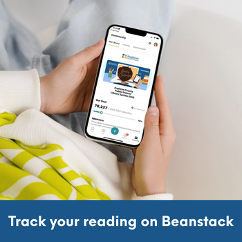 smartphone in someone's hands with Beanstack app on screen with text: Track your reading on Beanstack