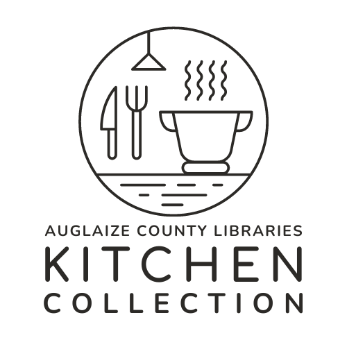 Simplistic drawing of kitchen pot and utensils with text: Kitchen Collection