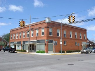 front corner of FJ Stallo Memorial Library building and streets